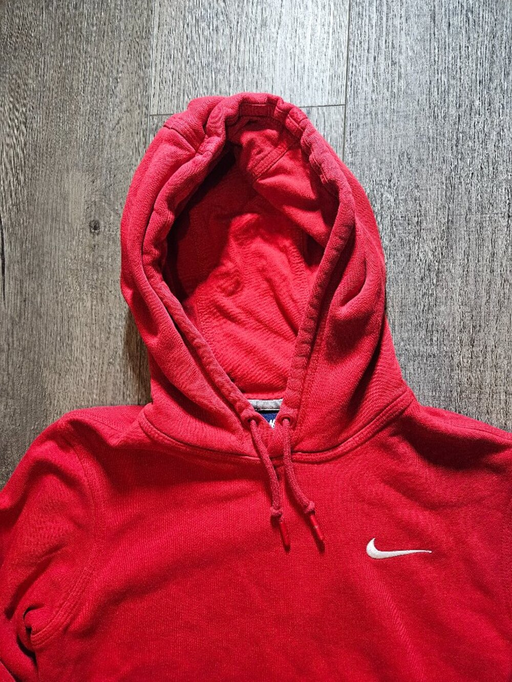 Nike Mens Small Red Fleece Pullover Hoodie White Embroidered Swoosh Sweatshirt - Picture 3 of 5